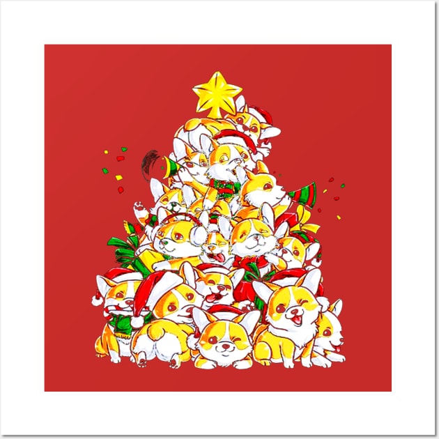 Corgi Christmas Tree Wall Art by VectorDiariesart